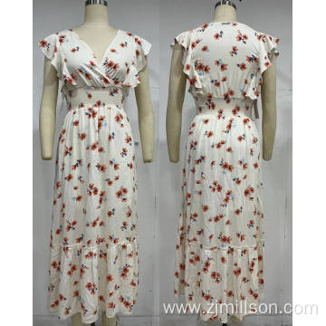 Flower Pattern V Neck Waist Up Lady Dress